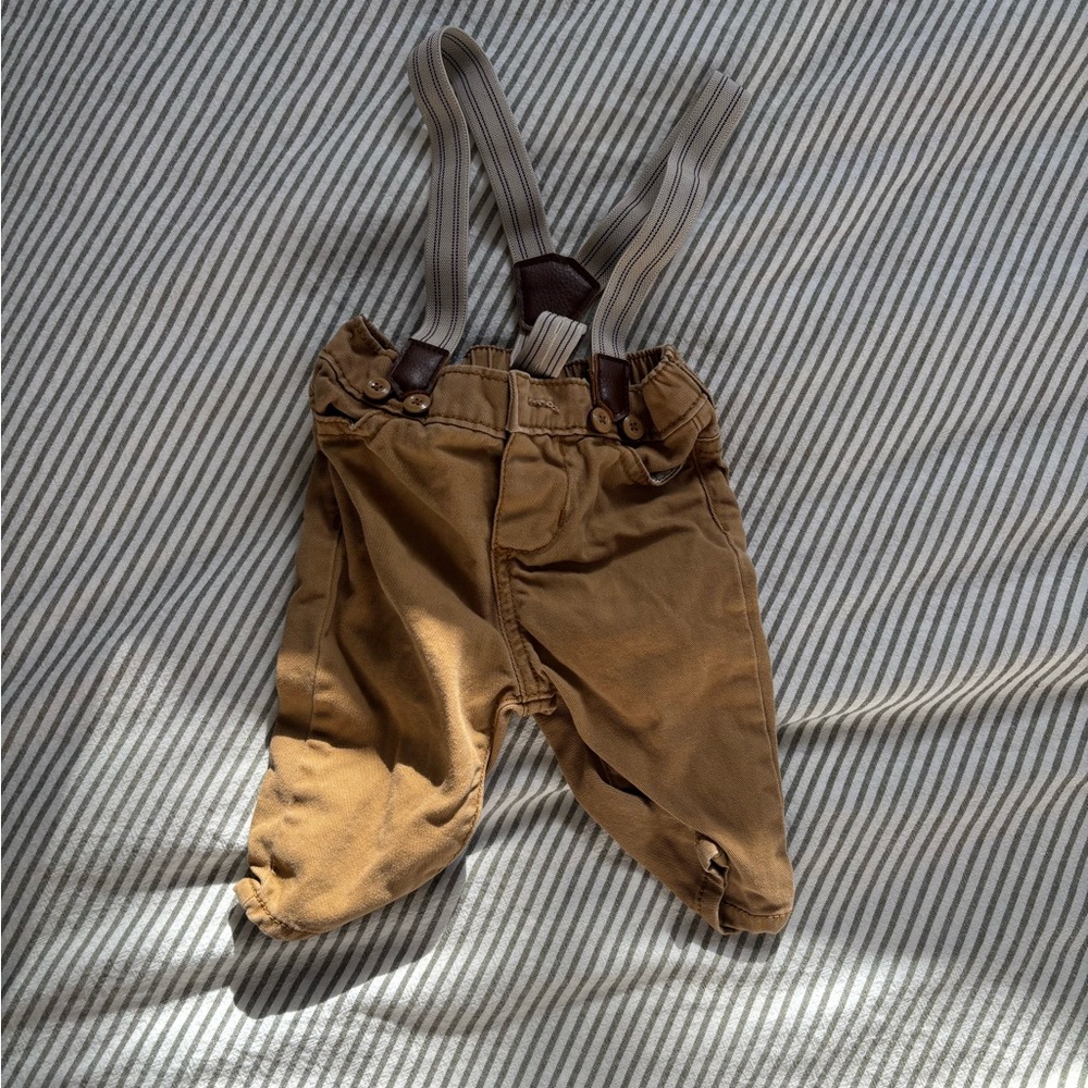 OshKosh B'gosh Brown Toddler Overalls with Striped Suspenders